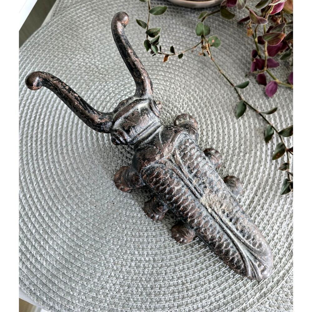 Antique Scarab Beetle bug Cast iron boot scraper Jack Hearth Cricket door stop